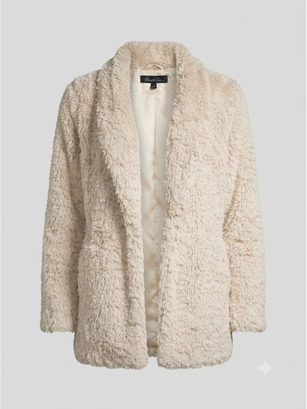 Kenneth Cole Teddy Bear Faux Fur Coat Beige Jacket women's Small
